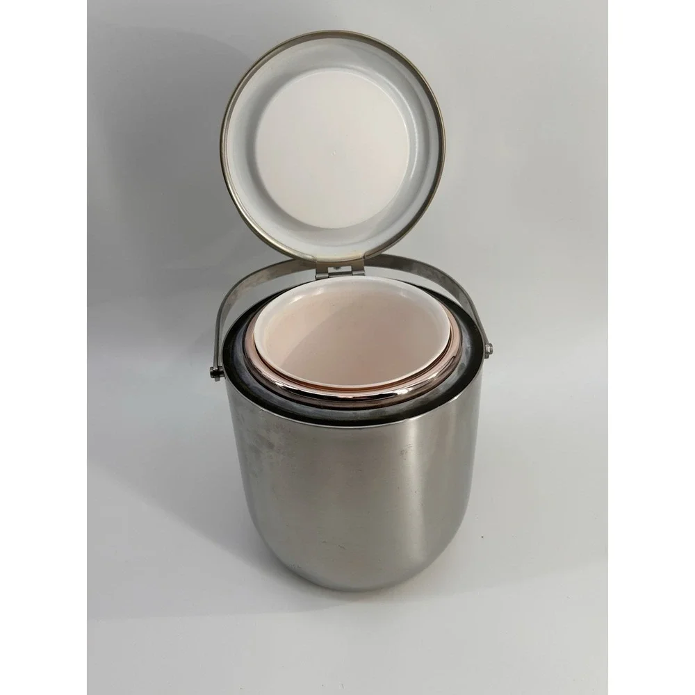 Vintage ALESSI Stainless‎ Steel Thermal Ice Bucket W/ Polished Copper Interior